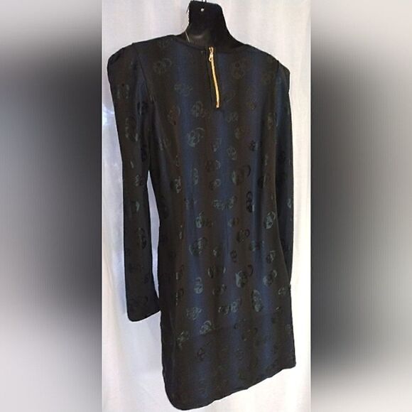 Skull Satin Mini Dress w/ Pockets Navy XS  Tunic - Picture 6 of 7